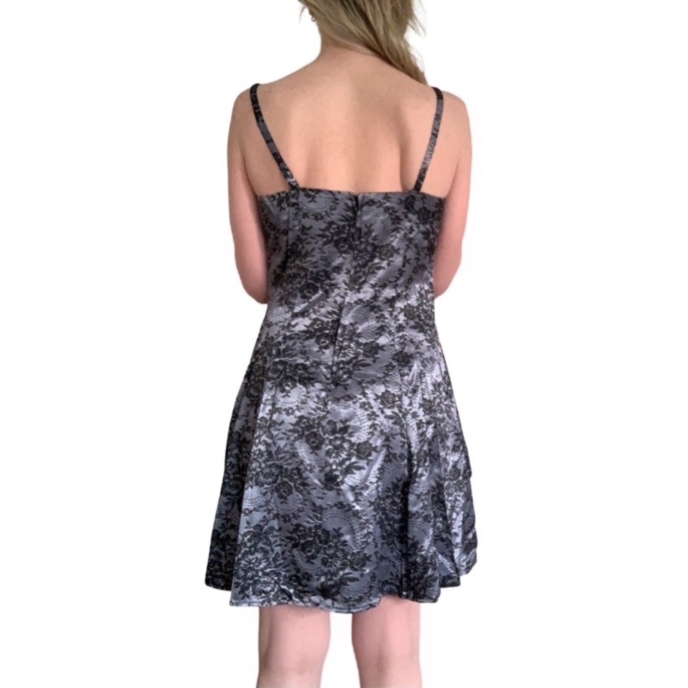 NWOT Vintage Fredericks Of Hollywood Black Gray Lace Slip Mini Satin Dress - Picture 4 of 6